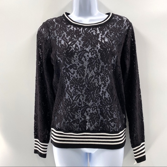 NWT INC Sheer Black Lace Long Sleeve Top Size XS - Picture 3 of 6